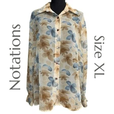 Notations Clothing Co. - Sheer Floral Button Down Blouse - Size XL