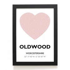 A4 PRINT - Oldwood, Worcestershire - Word Heart Design - SO5966