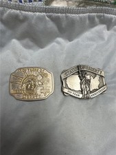 Two Vintage Statue Of Liberty Belt Buckles 100 Years 1885 - 1986