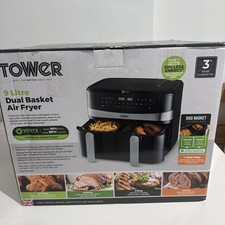 Tower 9L Dual Basket Air Fryer with Smart Finish, 2600W, 10 Presets, Black