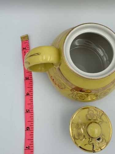 Hall Pottery 039 Yellow Teapot Gold Floral Trim w Lid Vintage USA - Picture 9 of 13