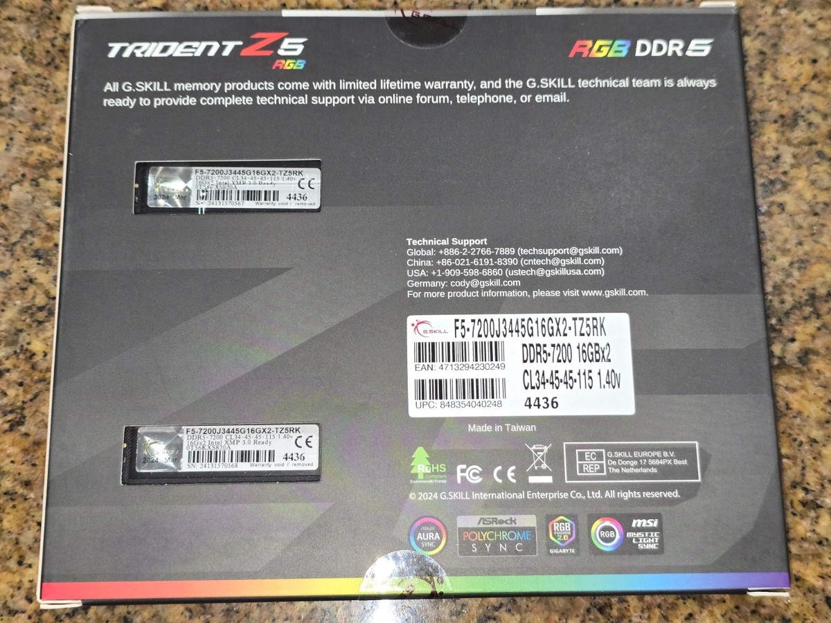 ✓NEW✓ G.SKILL Trident Z5 RGB 32GB (2 x 16GB) 7200 MT/s DDR5