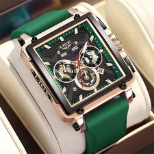 LIGE Men Watch Rectangle Sport Quartz Wristwatch Silicone Strap Male Date Watch