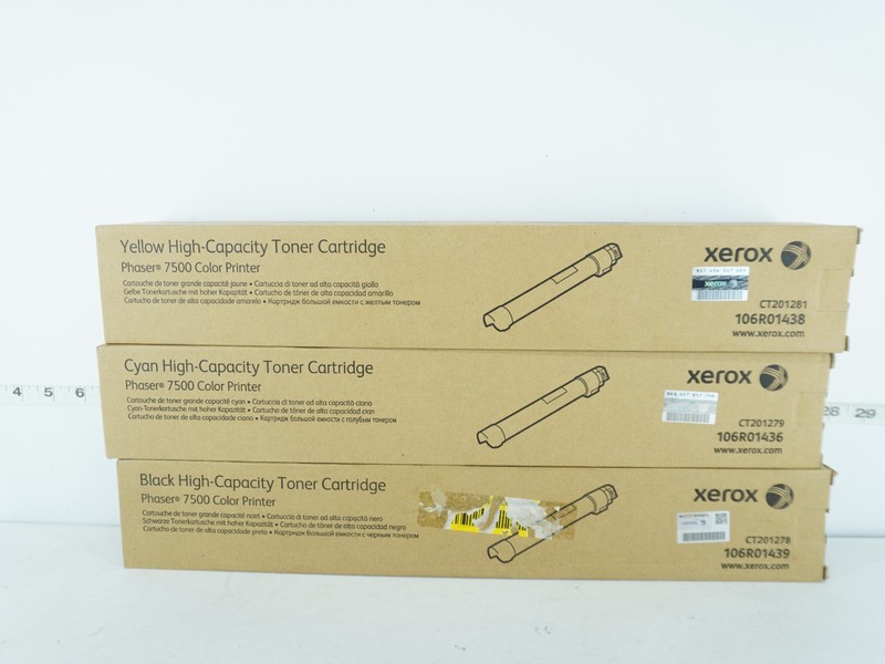 LOT OF 3 XEROX PHASER 7500 HIGH-CA TONER CARTRIDGES CMYK NEW SEALED
