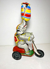 Wind-up Tin Circus Elephant on Scooter Made in US Zone Germany Works Great