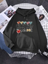 Chasing Rainbows Letter Print Embossed Hoodie Beach-Ready