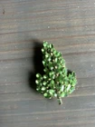 Vintage Uranium Glass Rhinestone Leaf Brooch UV Reactive Glowing Costume Jewelry