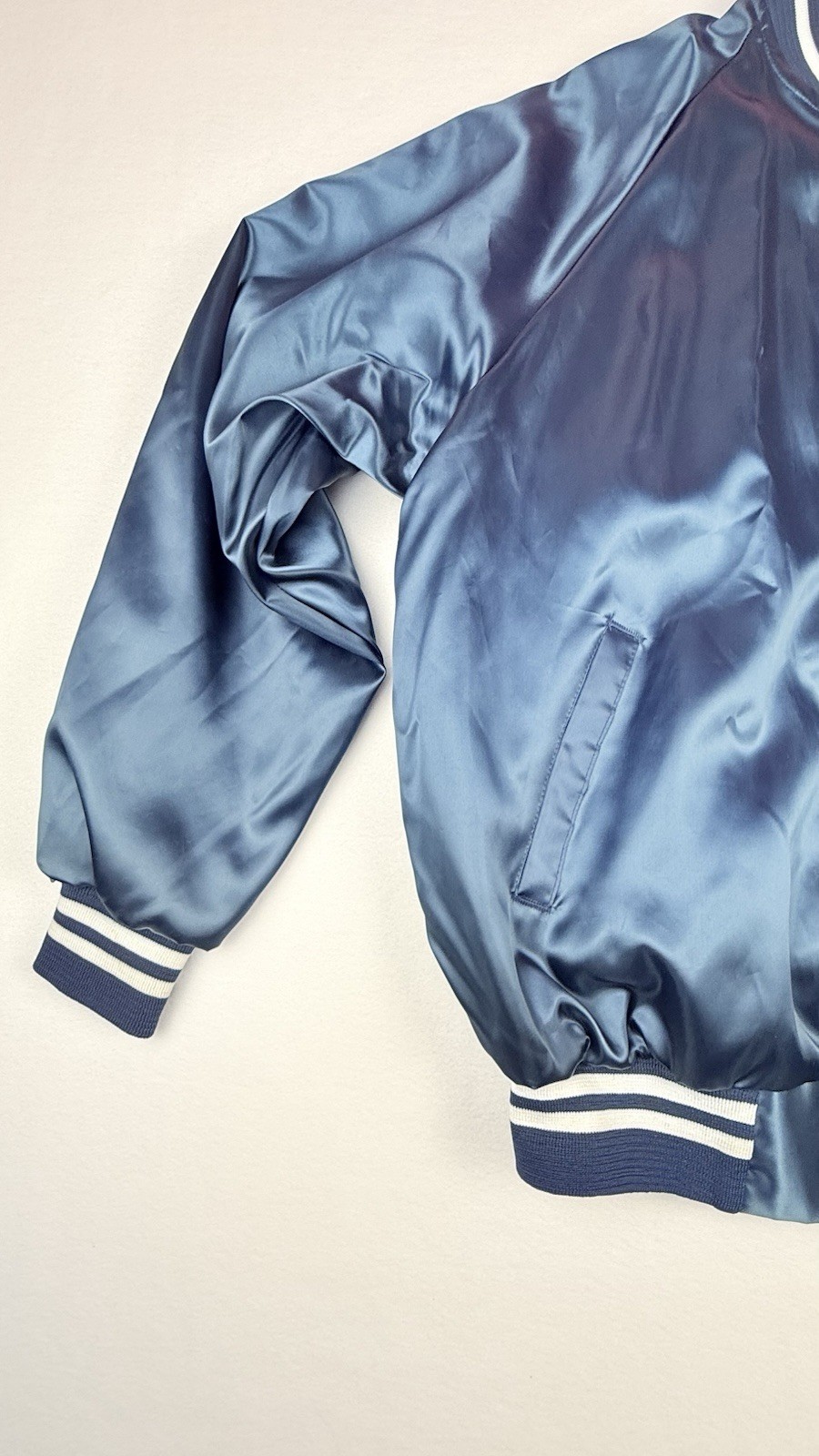 Vintage Auburn Sportswear Satin Jacket Men’s XL Royal Blue Shiny Made USA Snap