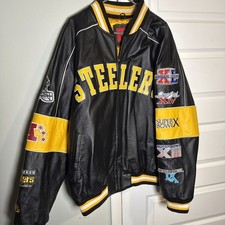 Vintage Pittsburgh Steelers 5-Time Super Bowl Leather Jacket- Lge. 2XL