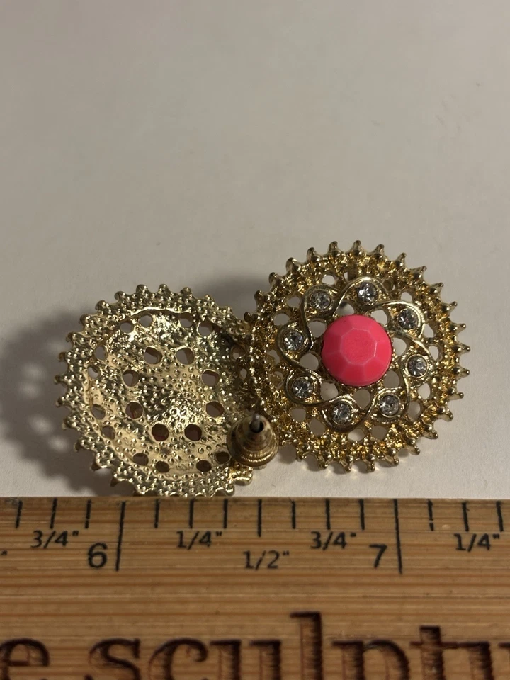 Винтажные золотистые круглые серьги NADRI в стиле болли из дерева редкие оригинальные - Изображение 4 из 4