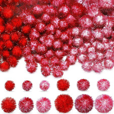150 Pcs Large Glitter Tinsel Pom Poms 2.5" 2" 1.4" 1" Christmas Pompom Balls Jum