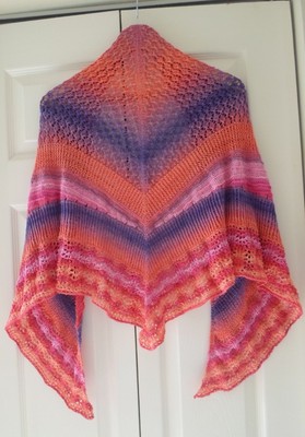 Large Triangle Shawl hand knitted with Cotton Yarn - Breezy and Light for Summer