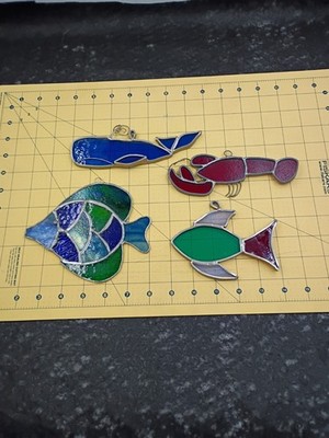 Stained Glass Fish Lobster & Whale Ocean-Inspired Sun catchers 
