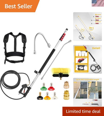 #ad 20 FT Telescoping Pressure Washer Wand with Gutter Cleaner Brush Head 5 Noz... $156.99