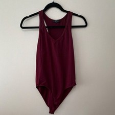 Ambiance Women's Burgundy One Piece Bodysuit M Solid Opaque Regular
