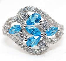 2CT Blue Topaz  White Topaz 925 Solid Sterling Silver Ring Sz 8 MB5-2