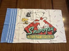 Vintage Peanuts Charlie Brown Snoopy Woodstock Spirit Blue White Pillowcase