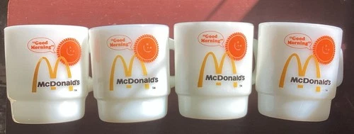 Vintage McDonald’s Fire King Anchor Hocking 4 Milk Glass Coffee Mug Good Morning