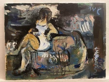 Boudoir Interior Figure Cubism Oil Painting 18x24 On Canvas Original Signed BVC