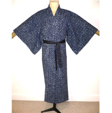 SELTEN VINTAGE HERREN JAPANISCHER YUKATA BLAU & WEISS BAUMWOLLE KIMONO MORGENMANTEL