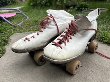 Vtg Chicago Roller Skate Co White Leather Quad Skates Hyde Betty Lytle Style