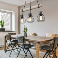 Pendellampe HäNgeleuchte Holzbalken Esstischlampe HöHenverstellbar KäFig L 50 Cm