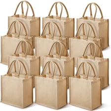 Saintrygo 12 Pcs Burlap Jute Tote Bags with Handle Reusable Blank Bridesmaid ...