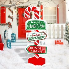 5 Pieces Christmas North Pole Yard Signs Xmas Hanging Street Sign Winter Party Y