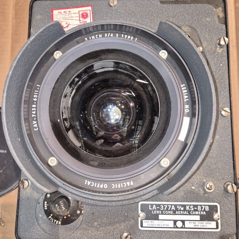 Pacific Optical LA-377A U/W KS-87B Lens Cone, Aerial Camera, 3" F/4.5, Used.