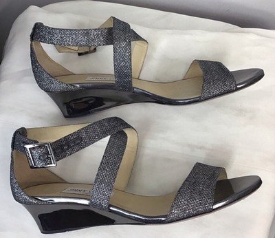 Jimmy Choo Shoes Silver Low Heel Wedge Glitter Sandal Size 40