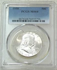 1958 P Franklin Half Dollar PCGS MS64 95% FBL White Frosty Luster PQ #U285Z
