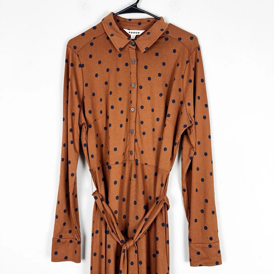 Vestido camisero midi a lunares Laura Boden para mujer talla 12R marrón Foto 3 de 4