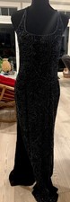 VTG Black Beaded Evening Gown Wedding Guest Formal Dress Open Back S