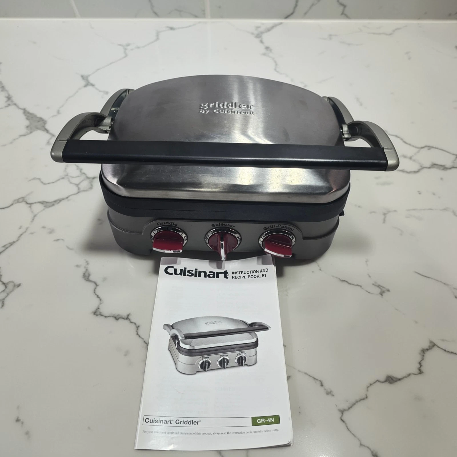 Cuisinart Red Knobs Grill | Griddler | Panini Press | Electric Indoor GR-4N (TK)