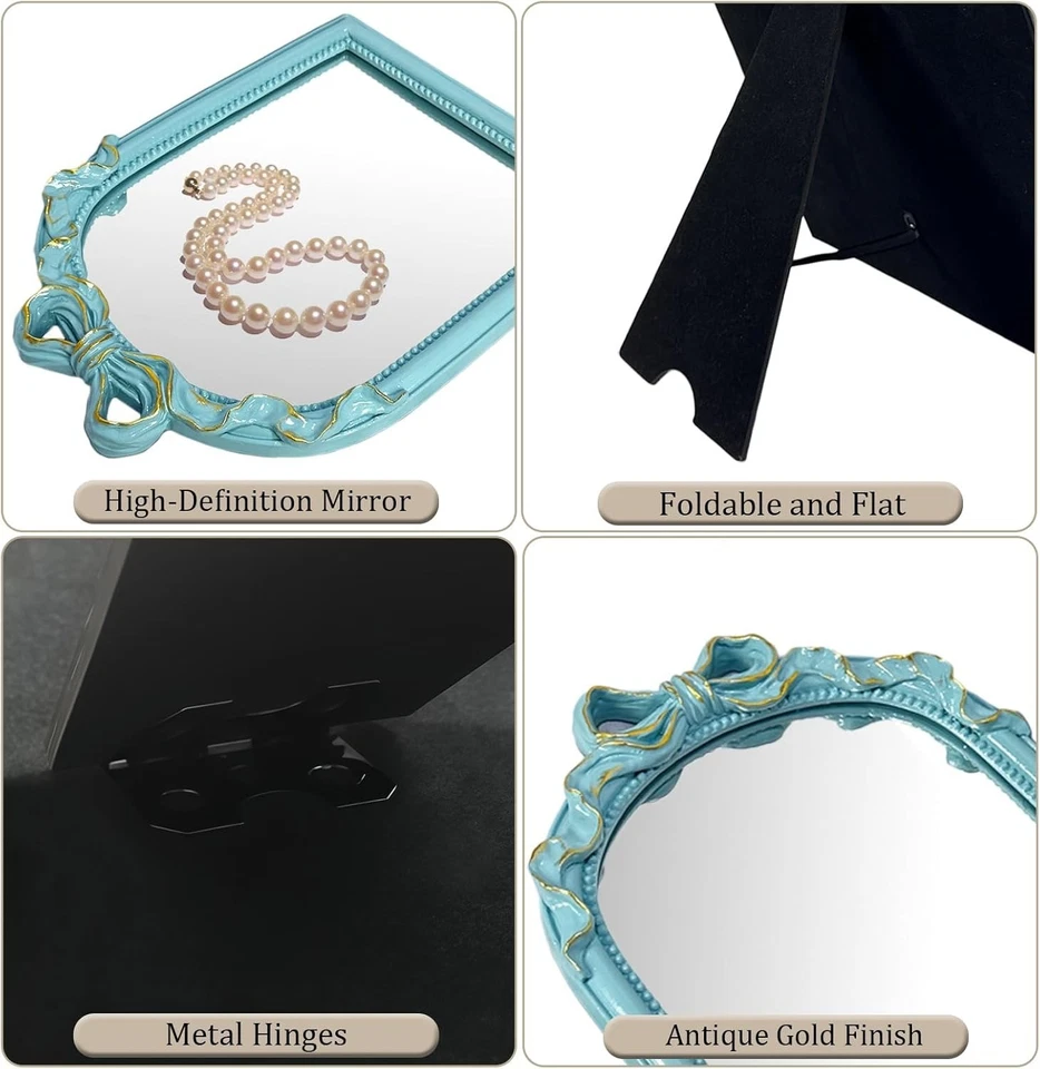 Espejo de tocador decorativo de resina con arco tallado vintage para maquillaje dormitorio y dormitorio Foto 4 de 4