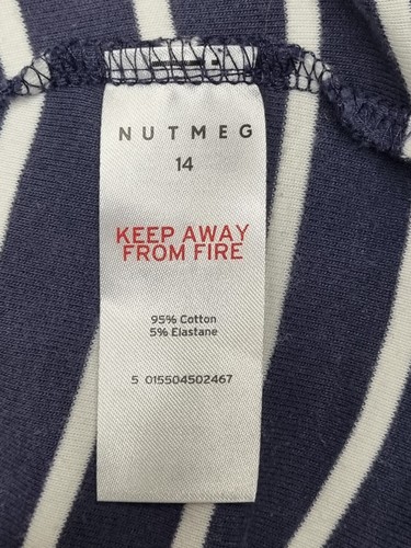 Nutmeg Ladies White & Navy Blue Stripped Very Stretchy T Shirt Size 14 (684) - Picture 8 of 9