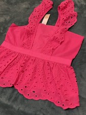 Banana Republic Womens Petite Size-S Ruffle Eyelet Flutter/Peplum Pink Tank Tops