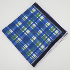WRK Mens Blue Green Navy Pale Gray PLAID Linen Pocket Square NWT