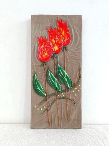 Upsala Ekeby czerwony tulipan ceramiczny ester płytek Wallin - Zdjęcie 1 z 11