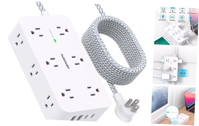 Extension Cord 10 Ft, Power Strip Surge Protector with 12 Outlets 4 USB 10Ft-image