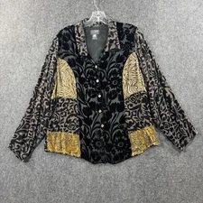 Citron Santa Monica Blouse Women's Small Black Gold Floral Velvet 100% Silk