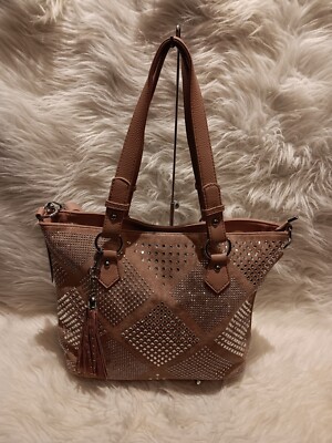 HANDBAG EXPRESS MAUVE DIAMOND PATTERN RHINESTONE TOTE BAG