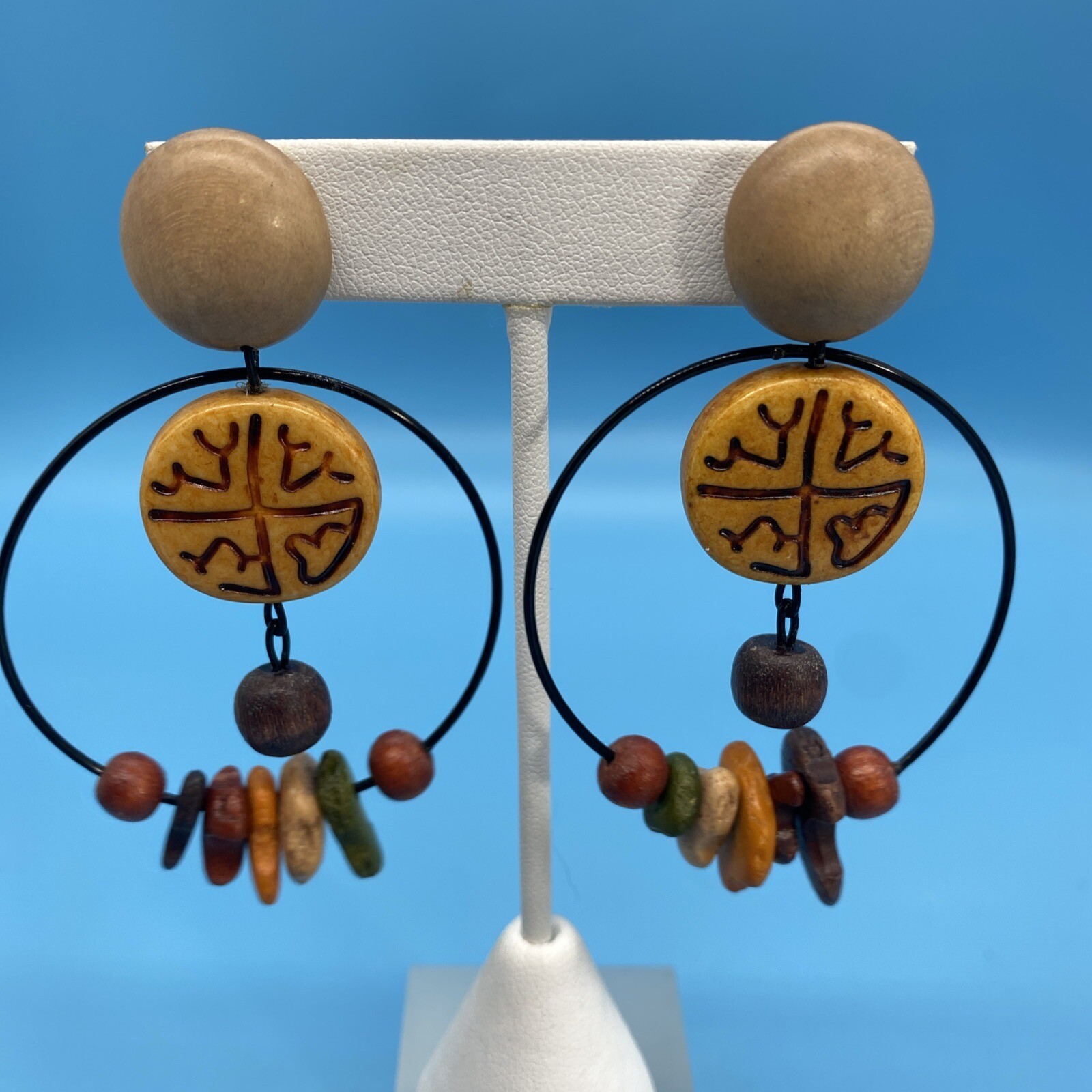 Artisan Boho/Dangle-Drop/Circle Post Earrings/3" … - image 7