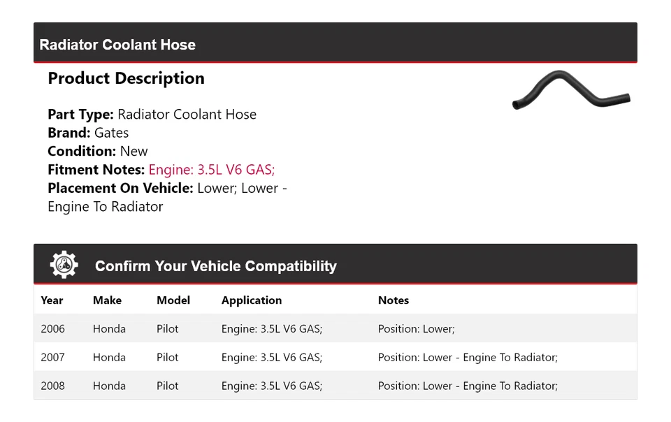 Puertas de manguera de refrigerante de radiador de gas V6 de 3,5 L para Honda Pilot 2006-2008 2007 Foto 2 de 4