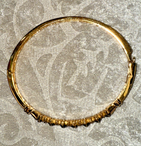 Beautiful Roman Gold Tone Hinged Bangle Bracelet Crystal & Sapphire Rhinestones - Picture 5 of 5