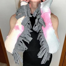 Mummy Bandage Gloves Pink Tie Dye Lace Up Arm Warmers Gray Ripped Western Psy