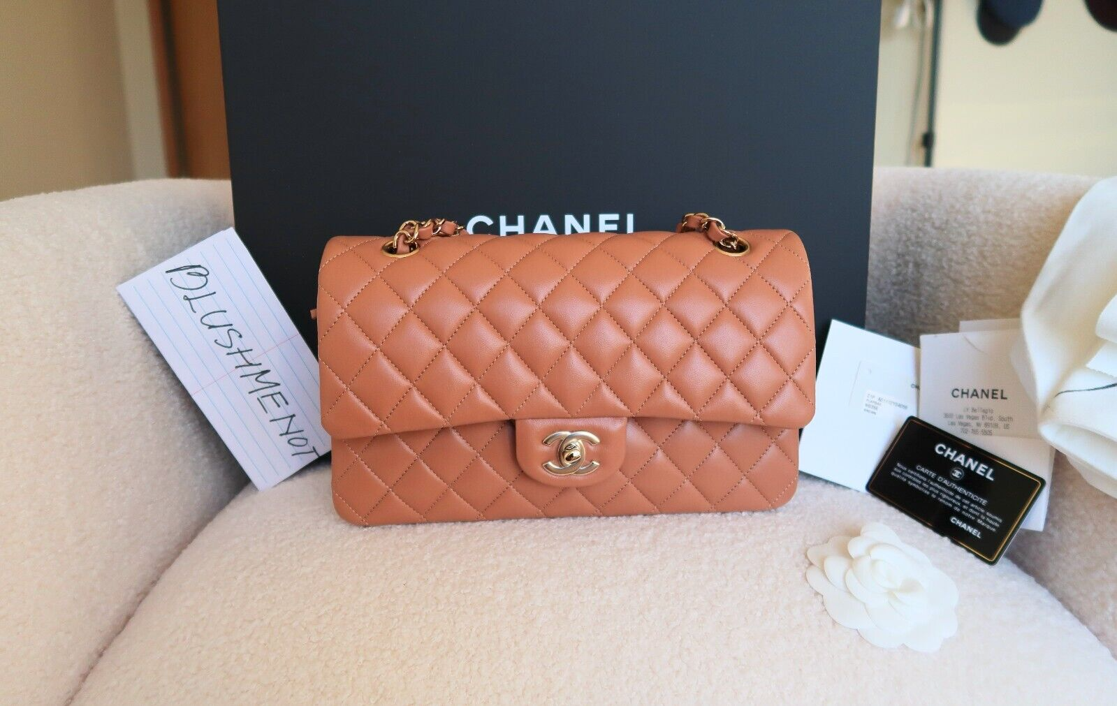 Chanel Caramel Quilted Lambskin Medium Classic Double Flap -COLOR 21P  -AUTHENTIC