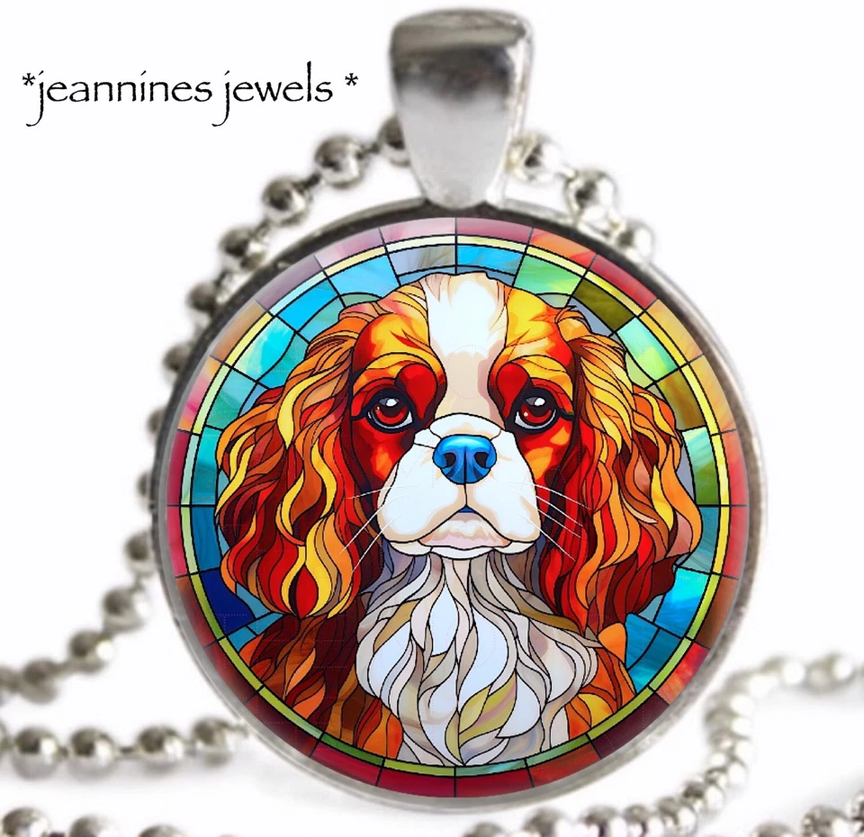 COLLAR imitación vitral rubí caballero rey Carlos impresión artística regalo de perro Foto 4 de 4