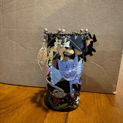 Karen Rossi For Silvestri Fanciful Flights Cat Theme Metal Pen Holder Cup New