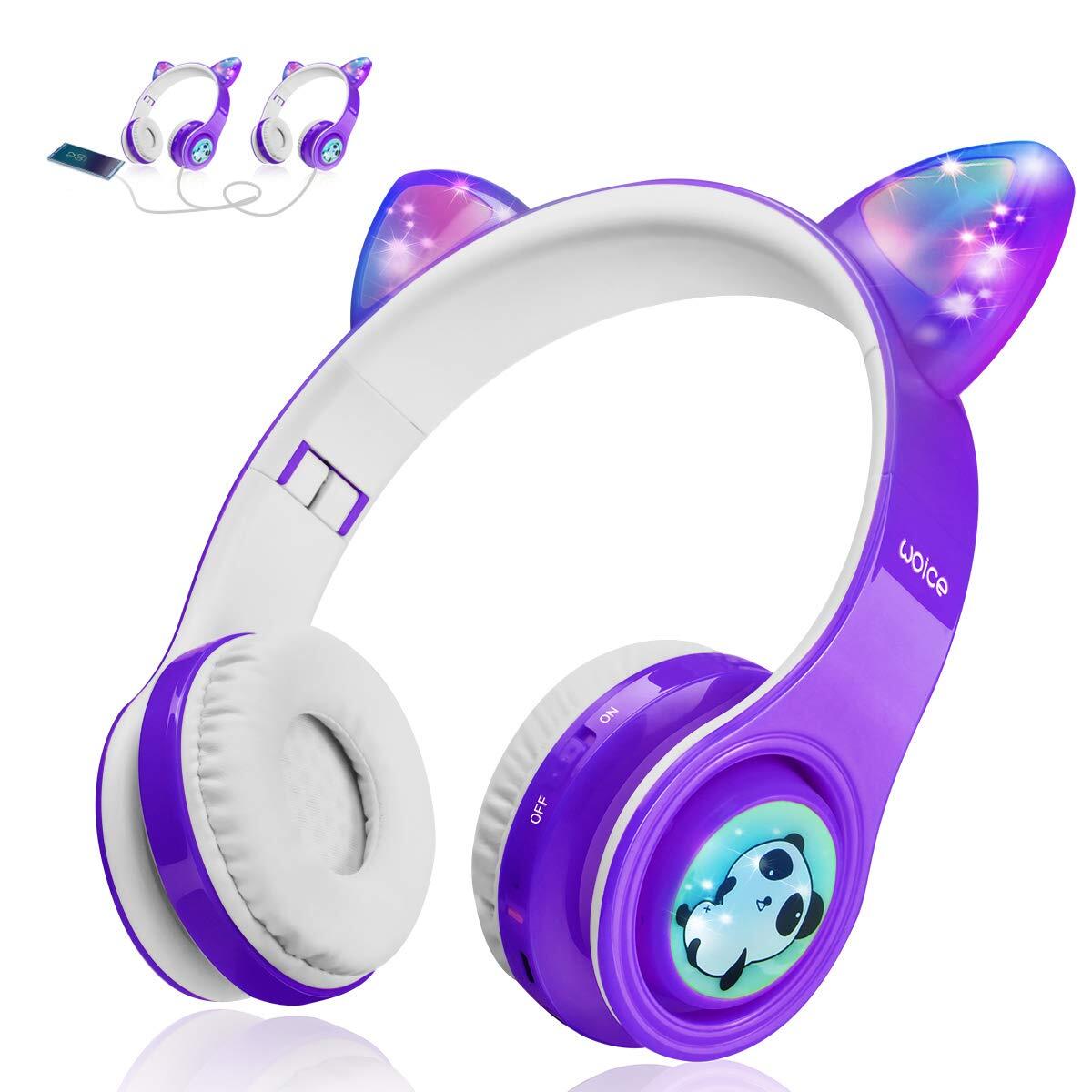 Kids Wireless Headphones with LED Lights & Music Sharing Bluetooth
